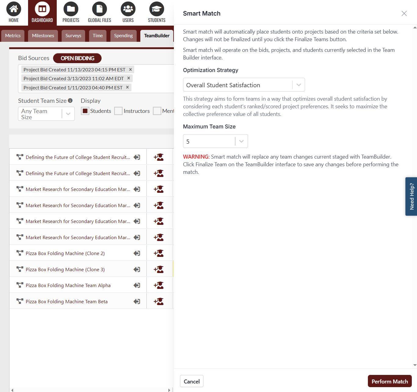 EduSourced Smart Match Interface: Slideover