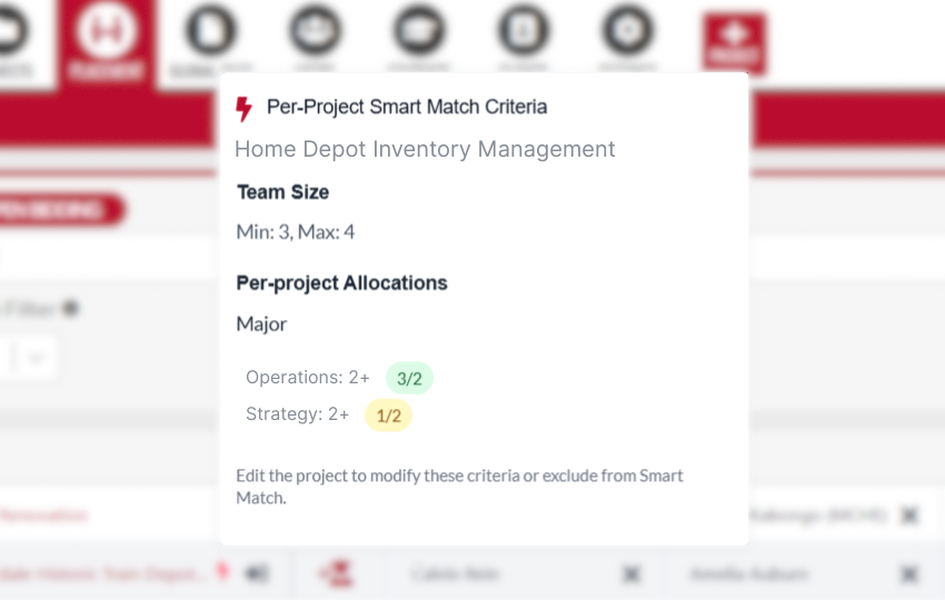 Smart Match per-project metrics