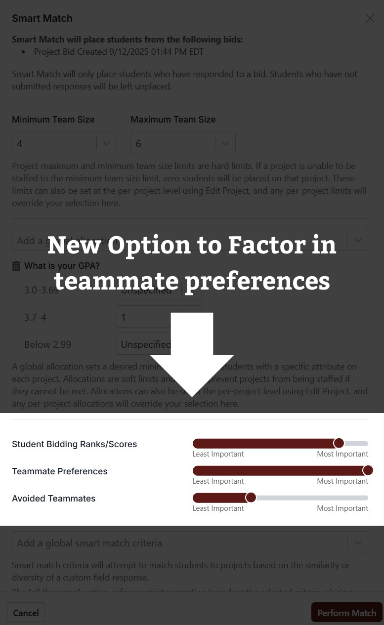 EduSourced Smart Match teammate preferencing