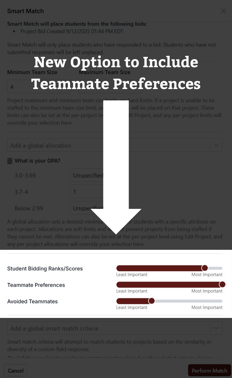 EduSourced Smart Match teammate preferencing